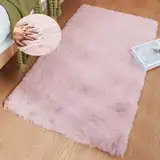 ORINOVA Teppich Schlafzimmer Flauschig Waschbar 60x90 cm Rosa Fellteppich Kunstfell Kurzflor Teppich Wohnzimmer Kinderzimmer Klein Weich Deko Rechteckig