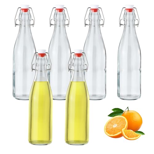 BUCOMTU 6 Stück Glasflaschen 500ml mit Bügelverschluss, Bügelflasche zum Befüllen,Sirupe, Getränke, Speiseöle, Aromatisierte Essige