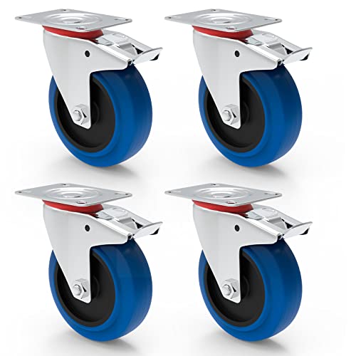 PRIOstahl® Transportrollen Lenkrolle mit Bremse blau | 125mm| blue wheels | Lenkrolle mit Bremse (4 Rollen)