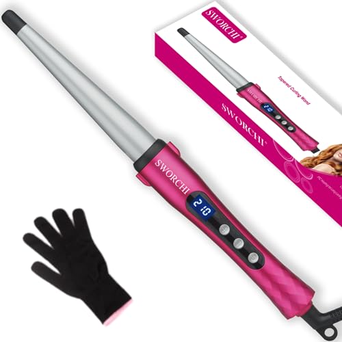 Lockenstab Große Kleine Locken Keramik Beach Waves Welleneisen für Haare mit LCD Display 100-230°C, Curling Iron Hair Curler mit Handschuhe Wellenstab für Longe Kurze Haare Haarstyling Geräte Locken