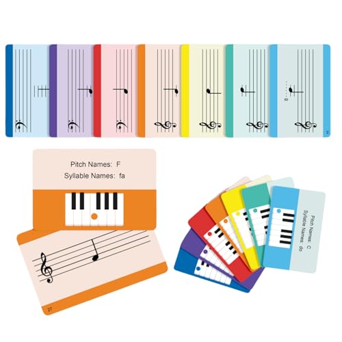 Piano Notes Flashcards - Lernhilfe für Anfänger und Profis - Inklusive Notensystem, Notation, Tonhöhen-/Silbenbezeichnungen, Tastaturposition, Notenschlüssel und mehr - 54 doppelseitige Karten