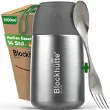 Blockhütte Edelstahl Thermobehälter für Essen I 1L I mit Spork, Bürste, Thermo Lunchbox für Kinder, Erwachsene, Suppen, Warmhaltebox, To-Go Suppenbehälter, Thermobox für Mittagessen