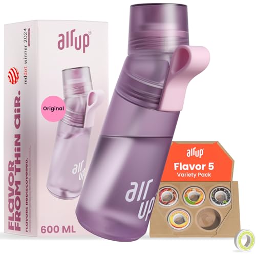 air up® Flasche Gen2 Starter Set Original, inkl Pods in 5 Geschmacksrichtungen I 600ml Trinkflasche mit Geschmack, zuckerfrei I spülmaschinenfest & BPA frei I in Lila