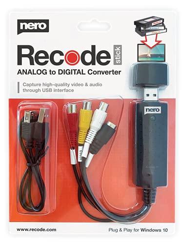 Nero VHS zu USB Video Grabber Recode Stick | VHS selbst digitalisieren | ANALOG to DIGITAL Capture Card | Windows 11/10 | MacOS (Videokassetten digitalisieren | S-VHS | Hi8 | Super 8 | DVD zu PC)