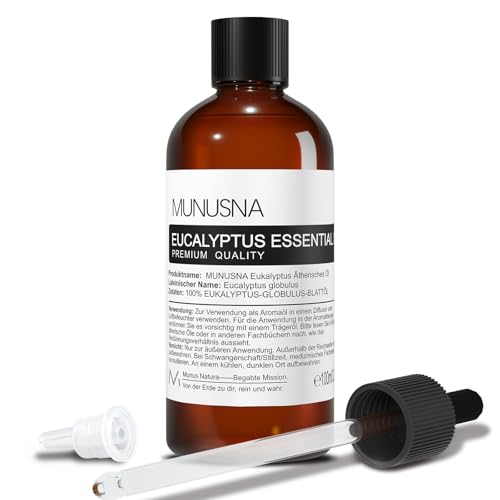 Ätherisches Öl Eukalyptusöl 100ML, MUNUSNA Ätherische Öle Eukalyptus Rein Naturrein für Heben Sie Ihre Stimmung, Duftöl für Aroma Diffuser, Eucalyptus Oil