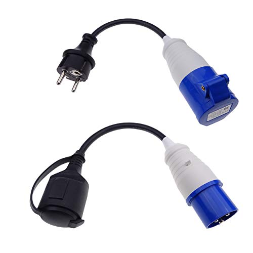 Afeld Elektro 2X CEE Adapter CEE-Stecker auf Schuko-Kupplung Schuko-Stecker auf CEE-Steckdose 230V 16A für Camping & Wohnmobil