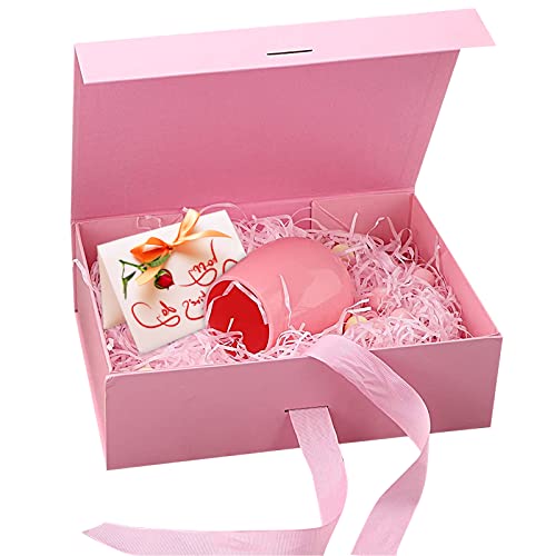 Geschenkbox mit Schleife, Geschenkbox mit Deckel, 21x17x7cm Magnetische Geschenkbox, Wiederverwendbare, Geschenkboxen Groß für Hochzeit Geburtstag Weihnachten Jubiläum (Rosa)