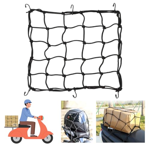 Gepäcknetz Fahrrad 40x40 cm, Gepäcknetz Fahrradkorb Hinten, Schwarz Gepäcknetz Motorrad mit Haken Netz für Fahrradkorb Helmnetz Motorrad Gumminetz klein Moped Zubehör