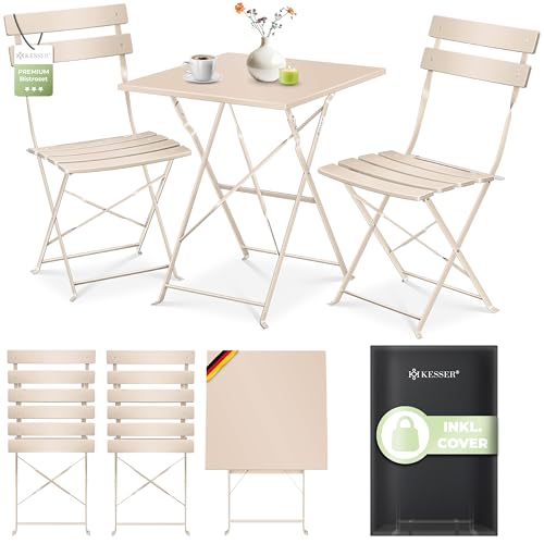 KESSER® Bistroset 3-teilig mit Bistrotisch & 2 Klappbaren Stühlen | Gartenmöbel-Set Outdoor Sitzgruppe | UV & wetterbeständig Gartentisch | Balkonset bestehend aus Klapptisch & 2x Klappstühlen & Cover