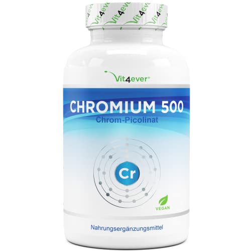 Chrom aus Chromium Picolinate - Extra hochdosiert 500 mcg Chrom pro Tablette - 365 Tabletten - Laborgeprüft - Ohne unerwünschte Zusätze - Hochdosiert - Vegan