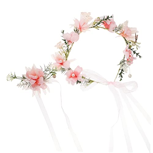 1 Set Brautkranz Blumenkranz Stirnband Frauen Kopfschmuck Blumenkranz Kopfschmuck Blumenmädchen Kopfschmuck Brautkopfschmuck for Hochzeit Perlenkopfschmuck Hochzeit Kopfbedeckung Armband