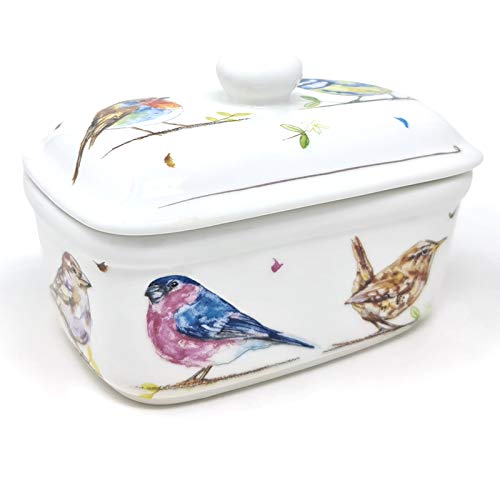 Butterdose"Country Life" Garden Birds Design, feines Porzellan, in einer Geschenkbox