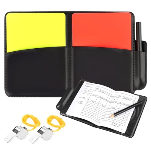 Schiedsrichter Set, FußBall Schiedsrichter Karten Schiedsrichter Pfeifen Set, mit 2 Metall Schiedsrichter Pfeife mit Rot Gelb Schiedsrichter Karte mit Tasche Punktebuch für FußBallspiel Schulsport