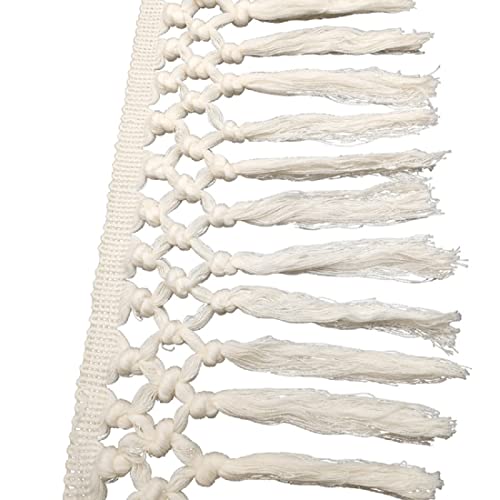 Yalulu 5 Yards Beige Baumwolle Quasten Fransenbesatz Spitzenbesatz Fransen Borte Stoff Band Spitzenband für Handarbeit Nähzubehör