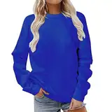 Pullover Damen Einfarbig Sweatshirt Langarm Rundhals Pulli Herbst Winter Langarmshirt Frauen Baumwolle Bluse Tops Locker Lässige Oberteil Sport Streetwear Teenager Mädchen Sweatshirts ohne Kapuze