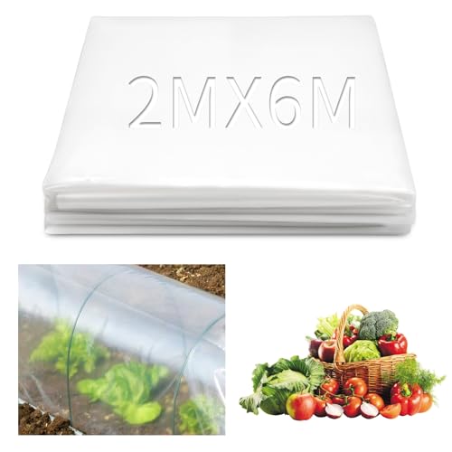 Ziamzra Gewächshausfolie Polyethylenfolie 2 x 6m Transparent Gewächshaus Folie Extra Dick Folie für Gewächshaus Polyethylen Reißfest für Folientunnel Abdeckfolie Tomatenhaus Gemüse Pflanzen