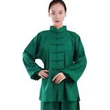 Baumwolle Leinen Stretch Taichi Uniform Frau Chinesische Kampfkunst Anzug Kung Fu Kleidung Wing Chun Kleidung Performance Wear Langarm Hemd Hosen schwarz-M (Grün XL)