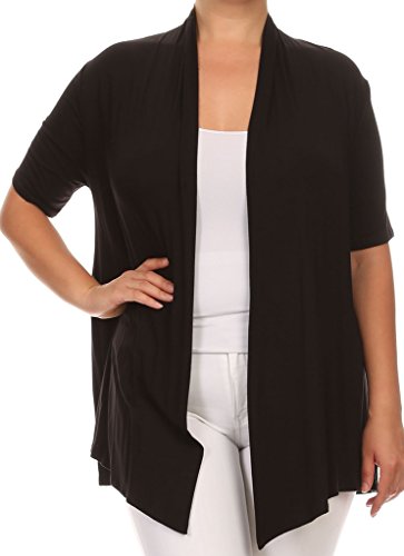 BNY Corner Damen-Strickjacke in Übergröße, kurzärmelig, vorne offen, lässiger Überzug - Schwarz - 3X