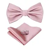 HOULIFE Fliege Herren Set - Verstellbare Fliege aus Satin Polyester Vorgebunden Fliege, einfarbige Einstecktuch, Manschettenknöpfe Set für Bräutigam Hochzeit formal mit Geschenkbox