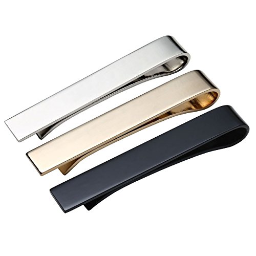 Zysta 3x Edelstahl Herren Dünn Skinny Krawattenklammer Set hochwetigen Business Hochzeit Krawattennadel Tie Clip Set, silber/gold/schwarz mit Geschenkbox (54mm*8mm)