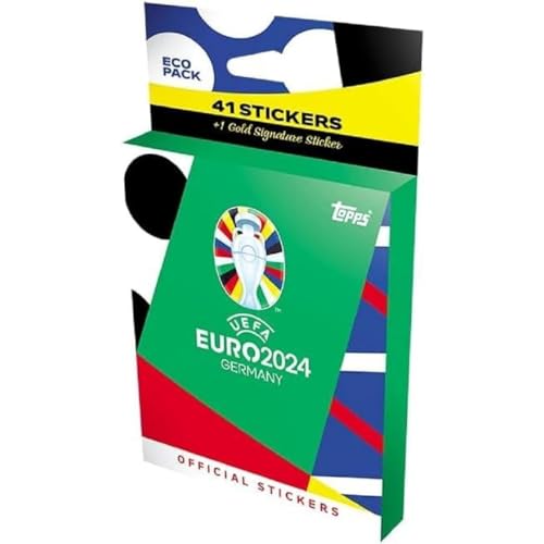 Topps Official EURO 2024 Sticker Collection - Eco Pack - enthält 41 EURO 2024 Sticker plus 1 Gold Signature Series Sticker.