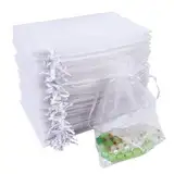 Quelcc 100 Stück Organzasäckchen, 10x15CM Organza Säckchen, Geschenksäckchen Organza Säckchen Klein, Weiß Schmuckbeutel, Lavendelsäckchen-Säckchen für Hochzeit, Geburtstag, Weihnachten