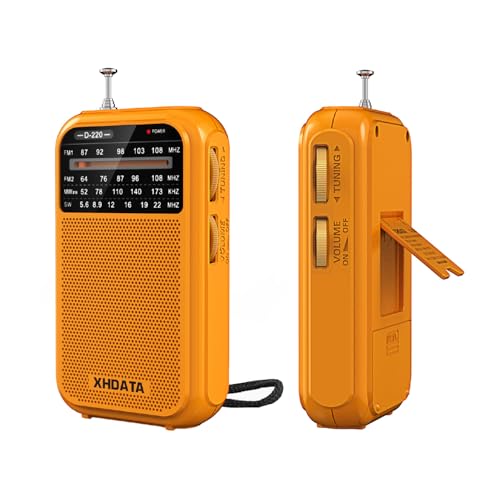 XHDATA D220 Radio Klein, FM AM UKW Radio, Batteriebetriebenes Nostalgieradio, Weltempfänger Radio, Taschenradio mit Ausgezeichneter Empfangsqualität, Familie und Senioren (Orange)