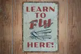 Fliegen lernen - Fliegen lernen Schild - Fliegen lernen Dekor - Flugunterricht Schild blechschilder retro mit sprüchen vintage home deko 12x8 inch/30x20cm