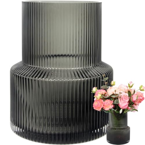 Runprism Ins Moderne Glas Vasen, Vase Deko, Handmade Vasen, Vase Aesthetic, Blumenvase Modern, Glasvase Gross, Blumenvase für Zuhause, Büro, Ideales Regal (Schwarz)