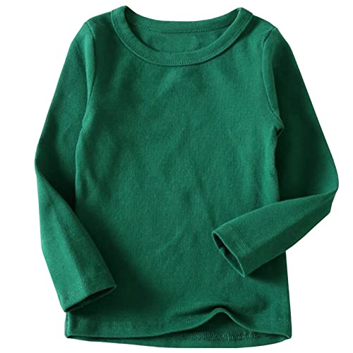 Beganly Mädchen T-Shirt Warmes weiches Basic Rundkragen Top Kleinkind unter Schichtstück Kinder Classics Baumwolle Langarm-Shirt Dunkelgrün 130 (Crewneck Dark Green)