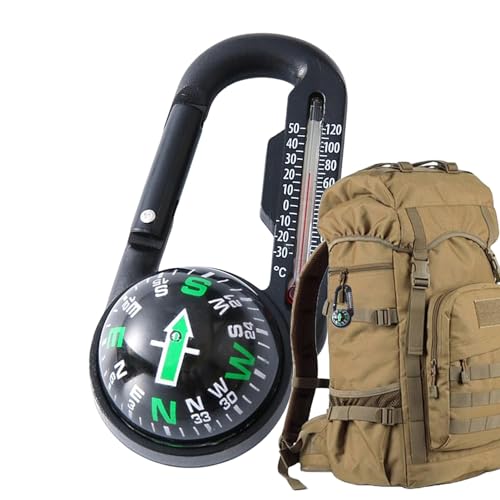 Kompass-Karabiner – kompakte Outdoor-Navigationsausrüstung, Schlüsselanhänger-Kompass | Directional Survival Tool, tragbares Navigationsgerät mit drehbarem Zifferblatt, Rucksackbefestigung für Kletter