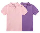 BIENZOE Mädchen Antimikrobiell Kurzes Hülsen 2pc Polo Satz rosa/lila 10/12