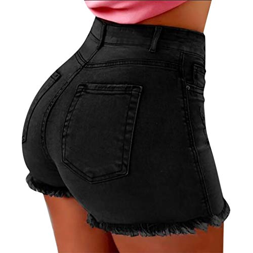 QWUVEDS Mädchen Kleidung 152 Teenager Frauen weibliche Denim Kurze Jeans Washshorts Sommertaschen Damenjeans Jeanshosen Damen Schwarz Löcher