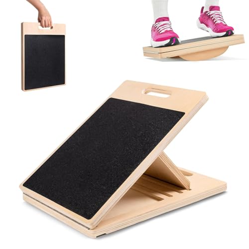 Balance Board und Schrägbrett aus Holz, Balanceboard für Erwachsene, Wackelbrett für Physiotherapie, Verstellbares Wadendehner Slant Board und Gleichgewichtstrainer für Heimtraining & Sportübungen
