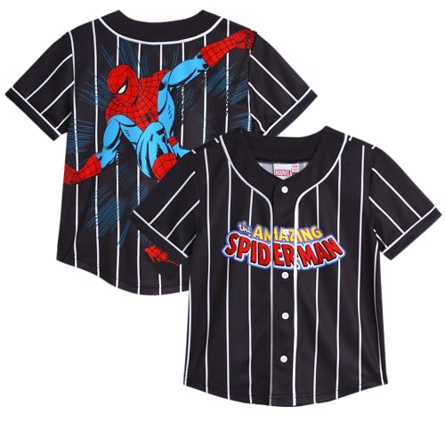 Marvel Jungen Spider-Man Baseball Jersey Neuheit Mode Vintage Spidey Shirt Avengers Jersey Top für Jungen (4-20), Spider-Man, Schwarz, 10-12