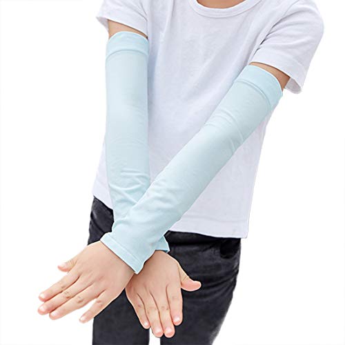 YONKOUNY Arm Sleeves UV-Schutz UPF 50+ Kinder Atmungsaktiv Armstulpen Sonnenschutz Sport Elastische Ärmlinge für Alter 5-12(Hellblau)