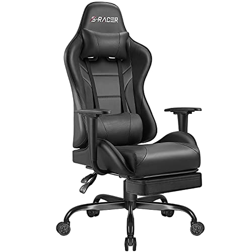 Homall Gaming-Stuhl, Gaming-Sessel, ergonomisch, höhenverstellbar, Rückenlehne mit Fußstütze, Gamer-Sitz, belastbar bis 130 kg, Drehstuhl, Kopfstütze, Lendenwirbelstütze, (Schwarz)