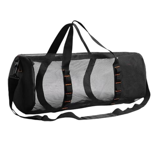 Tasche für Tauchausrüstung – robuste, zylindrische Netztasche mit verstellbarem Riemen, Tasche für Schnorchelausrüstung mit großem Fassungsvermögen | Mesh-Tauchtasche mit Innenhaken, belüftete Sportta