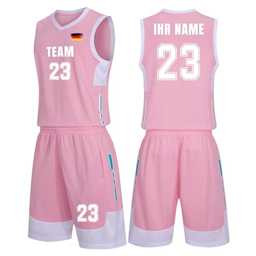 Basketball Trikot Herren Kinder, Personalisiert Basketball Jersey mit Eigenem Namen Nummer Logo, Basketball Trikot Shirt und Shorts, Jugendlich Sweatshirt