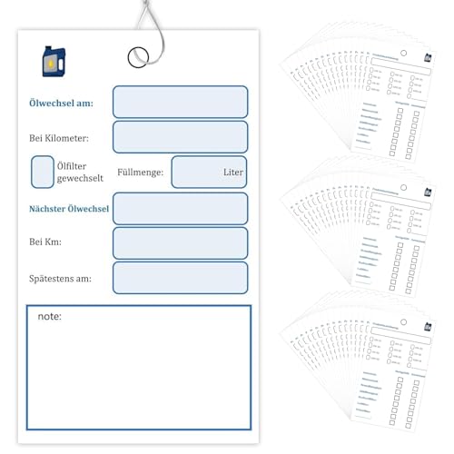 agctrler 50 Stück Ölwechsel Anhänger, Öl Schilder mit Draht, Service Zettel Kfz, Ölwechsel Zettel, Ölzettel Auto, Ölzettel Anhänger Doppelseitiger Druck (10x6cm)