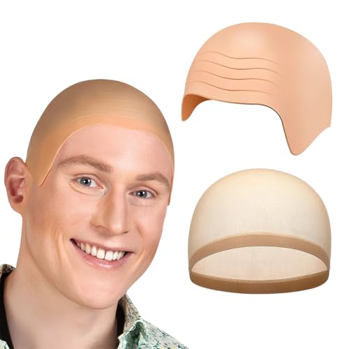 Glatze Perücke Glatzenkappe Bald Cap Kostüm Fake Glatzen Halbglatze Hut Kappe Cosplay Falschen Funny Glatzkopf Haarreif Hat Opa Perücken Rentner Latex Perückenkappen Perückenkappe Herren Männer Wig
