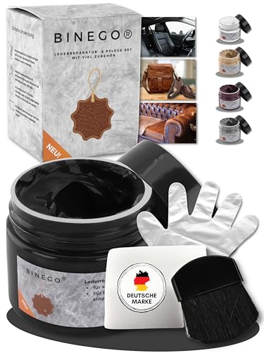 Binego® Lederreparaturset Leder & Kunstleder Reparatur Set | Lederreparatur Flüssigleder Lederfarbe Reparieren Reparaturset Aufbereitung | Farbe Schwarz