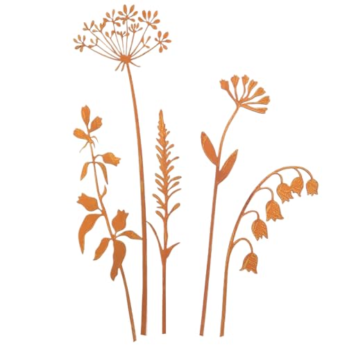 Qiwieod Metall dekorative Gartenpfähle, wasserdichte rustikale 5 Stücke Blütenstöcke, Outdoor -Neuheit Blumen Vintage Home & Garten Accessoire für das Frühjahr Halloween