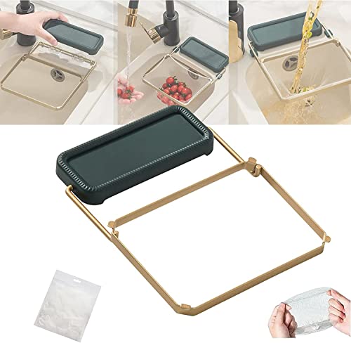 Gokame Meshmate Abfallregal Spüle, Meshmate Abfallregal mit 50 Netzbeuteln, Mesh Mate Abfallregal, Saugnapf Spülbeckensieb, Küchenspüle Netz Sieb, Küchenspüle Filterregal (Green+50PCS Nets)