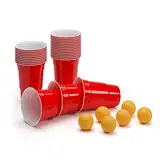 100 Wiederverwendbare Rote Becher, Red Party Beer Pong Cups 16 oz. 473 ml rot inkl. 6 Beer Pong Bälle und Beer Pong Regelwerk