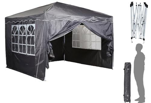 CHILLROI® Faltpavillon | Dachfläche 300 x 300 cm | Anthrazit | 200g/m² | Wasserdicht | inklusive 4 Seitenwände mit Fenster | Multifunktionszelt | inklusive Tragetasche und Heringe
