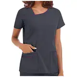 Frauenpflege Arbeiter Bluse Tops Kurzarm V-Ausschnitt T-Shirt mit Tasche Gesundheitspflege Uniform Schutzkleidung Halten Sie sich sicher