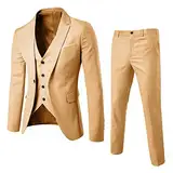 Generisch Herren Anzug 3 Teilig Regular Fit Leinen - Leinen Sakko Weiss Slim Freizeitanzug Tweed Weste Anzug Baumwolle Outfit Herrenanzüge Business Blazer Weste Hosen Set Elegante Hochzeitsanzug