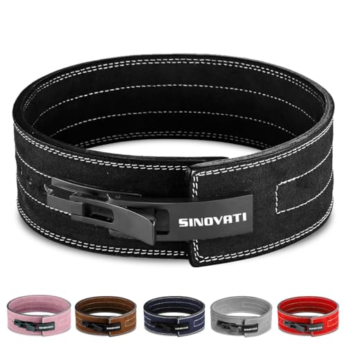 SINOVATI Premium Gewichthebergürtel KDK Lifting Belt aus Echtledermit Schnalle, Weightlifting Belt für Fitness Powerlifting Krafttraining Bodybuilding, mit 8.5cm / 10cm Höhe, (Schwarz, L)