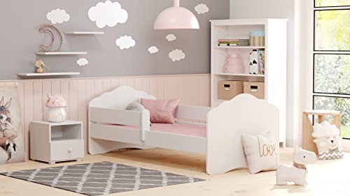 KOBI Fala Kinderbett mit Rausfallschutz | 160 x 80 cm | Kinderbetten mit Matratze Komplett Set | Einzelbett Kinder Bett | Mädchen Junge | Modern Weiss Kids Bed Children